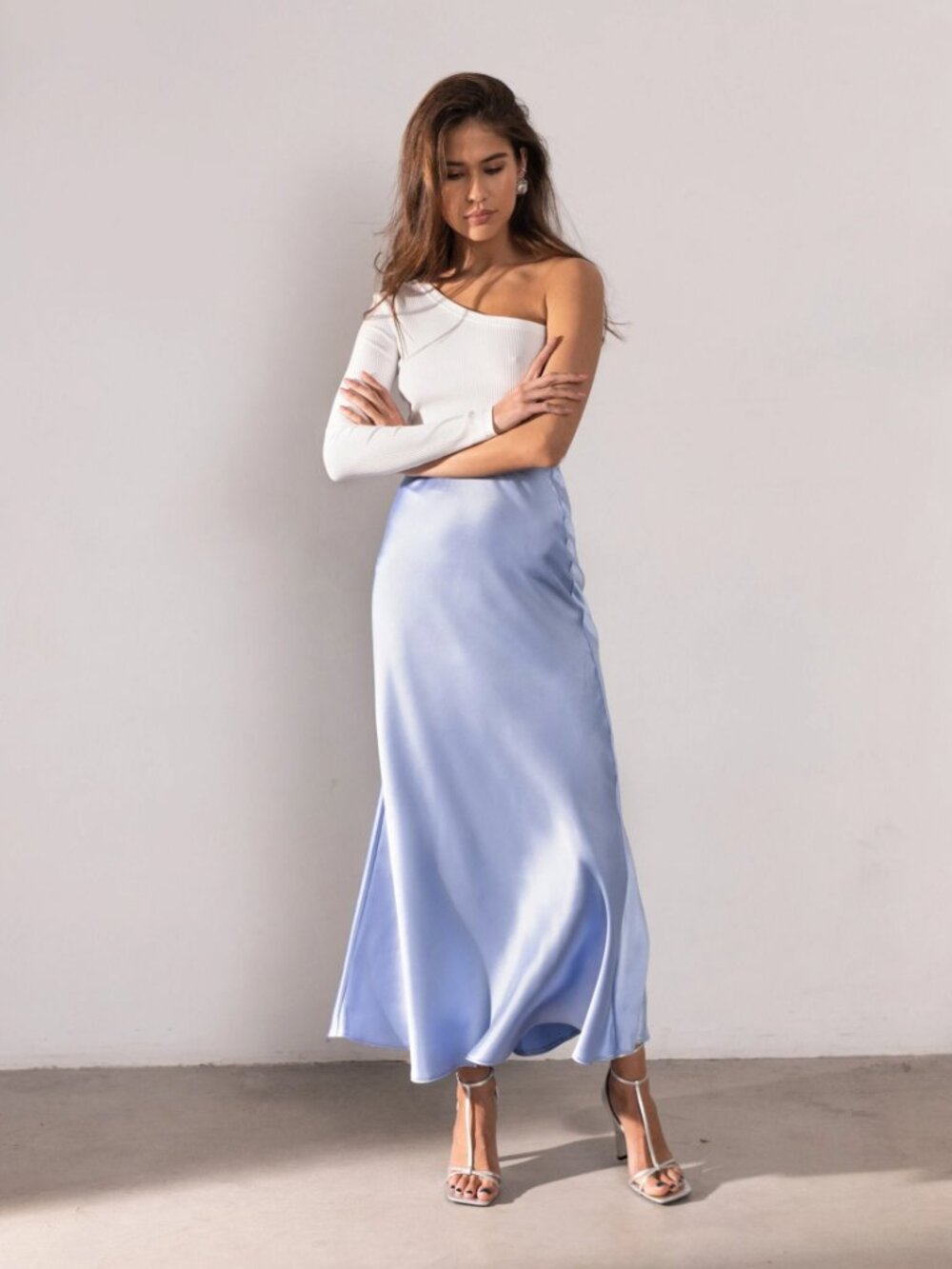 Women’s Satin A-Line Skirt in Baby Blue
